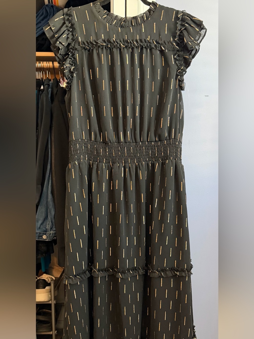 CeCe Black Midi Dress with Gold Foil Detail